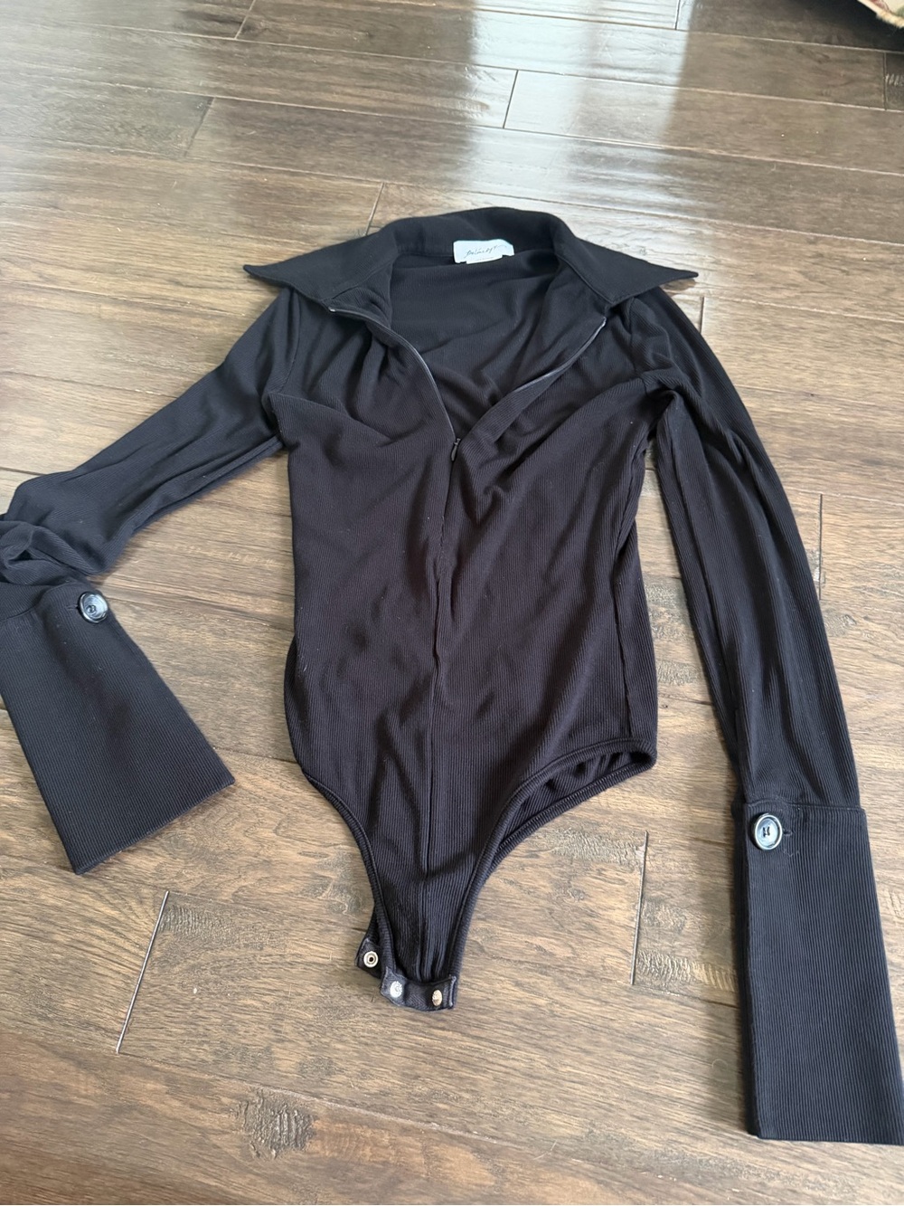 The Line by K Black Zip-Front Collared Bodysuit - Picture 6 of 8